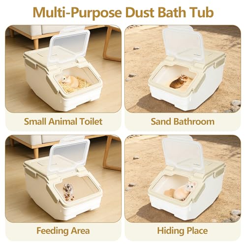 IOKHEIRA Extra Large Chinchilla Sand Bath Kit - Plastic Dust Bath House with Sand Cup & Shovel, Pet Shower Room for Hamster Hedgehog Guinea Pig Squirrel & Small Animals (White)