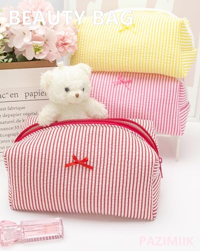 PAZIMIIK Cozy Makeup Bag for Women,Zipper Cosmetic Pouch,Stripe Red | Soft Cosmetic Organizer for Makeup,Skincare,Toiletries,Daily Beauty Essentials,Purse,On-the-Go,Bridesmaid Gifts - color: Stripe Red