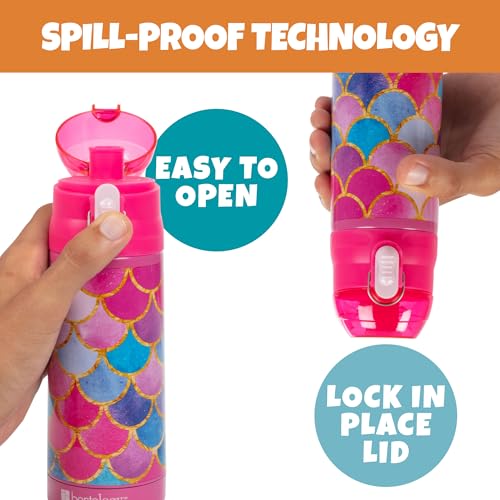 Bentology Stainless Steel 13 Oz Reusable Water Bottle for Kids, Mermaid | Double Wall Insulated, Spill Proof Lid W/Built-in Straw- Keep Liquids Hot or Cold- Easily Fits in Lunch Boxes & Bags - color: Mermaid
