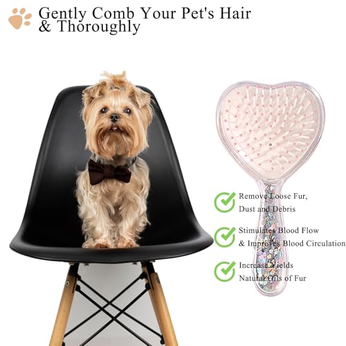 Small Dog Brush, Soft Brush for Shih Tzus, Yorkies, Maltipoos, Maltese, Love Shape Puppy Massaging Hair Comb for Small Dogs Cats Rabbits of All Hair Types (Glitter Pink) - color: Glitter Pink