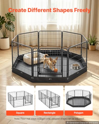 VEVOR Dog Playpen, 24 Inch 8-Panel Puppy Pen with Waterproof Bottom Pad - size: 63.8 x 63.8 x 24.2 in