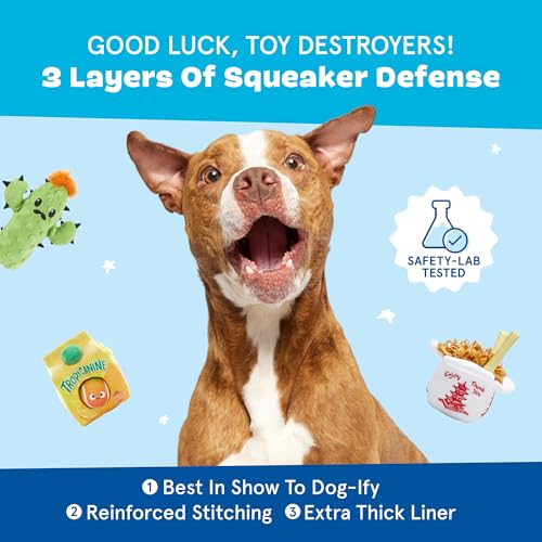 BarkBox Barker's Dozen Donuts 4-in-1 Interactive Plush Dog Toy | Squeaky Dog Toys with Crinkle Box - For Small Dogs and Puppies - color: Donuts