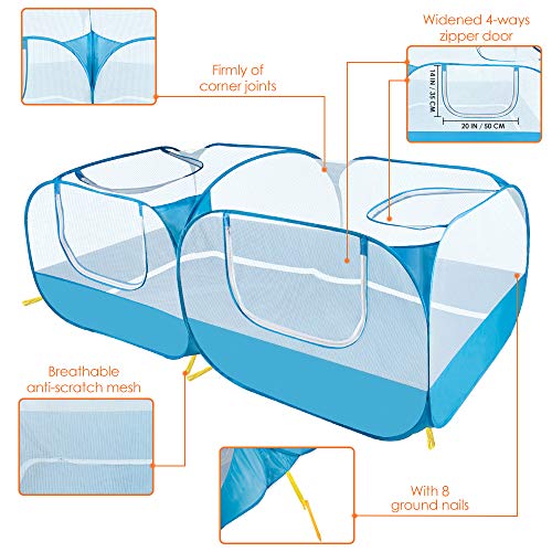 SlowTon Small Animals Playpen, Pop Up Detachable Bottom 73"x36"x25" | Portable Chicken Coop Run, Large Chick Brooder, For Guinea Pig Bunny Puppy, Indoor Outdoor, Flat Top - color: Blue, size: 73"x36"x25"