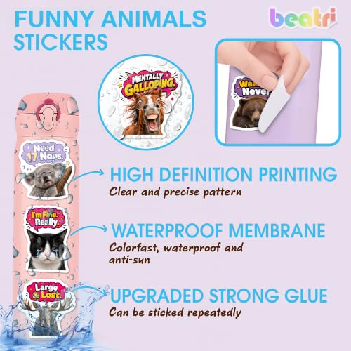 BEATRI Funny Animal Stickers 50pcs Waterproof Vinyl Sarcastic Meme Animals | Non-Repeating Decals, High-Definition Print for Laptop, Water Bottle, Journaling, Skateboard & Travel Gear - color: Funny Animal