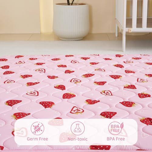 Viviland Baby Play Mats for Floor, Thicken Playmate for Baby and Toddlers, 50" x 50" Playpen Mat, Non-Slip & Machine Washable - Pink Strawberry - color: Pink Strawberry, size: 50" X 50"