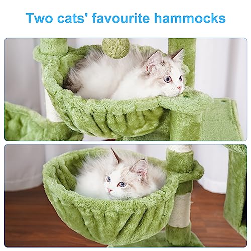 Hey-brother Cat Tree Tower with Large Bed, Hammocks, Scratcher, MPJ006SGR | 35.4 Inches Cat House with Cozy Condo, Sisal Scratching Posts for Indoor Cats, Green - color: Green, size: 35.4 inch