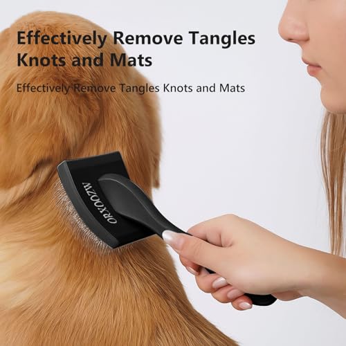 3PCS Slicker Brush for Dogs & Pet Comb,Professional Dog Grooming Brush (Goldendoodles,Poodles,Labradoodles) with Extra Long Pins to Effectively Remove Tangles, Knots,Mats Hair Collection Bottle(Black) - color: Black