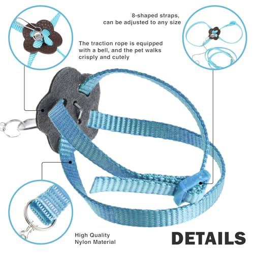 2 Pack Adjustable Hamster Leash Harness for Harness for Ferret Baby Rabbit Hamster Rat Mouse Leash Lead with Bell (Blue) - color: Blue