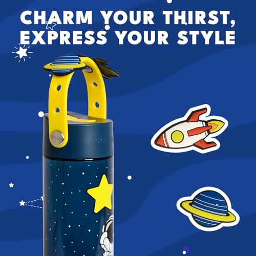 Elemental Water Bottles for Kids - Splash Kids Water Bottle for School with Fun Charm Handle - BPA Free Tritan Plastic Bottle with Straw Leak Proof When Spout is Closed - 18oz - Little Astronaut - color: Little Astronaut