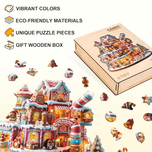 3D Christmas Candy Workshop Puzzles Adults Gifts Wooden 190 Pieces 11.4 * 11.1in - color: 3d Christmas Candy Workshop, size: Medium