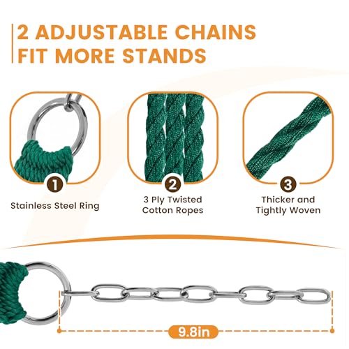 Lazy Daze 13 Ft Double Handwoven Polyester Rope Hammock with Tree Straps | Mesh Hammock for 2 Person, with Spreader Bar, Carabiners, Chains for Outside, Backyard, Patio, 450 Lbs Capacity - color: Green