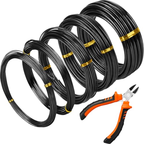 Mudder 5 Roll Aluminum Bonsai Training Wire Tree 1/1.5/2.0/4/6mm 85 Feet Total with Bonsai Wire Cutter Anodized Training for Holding Branches Small Trunks(Black) - color: Black, size: 1/1.5/2/4/6mm