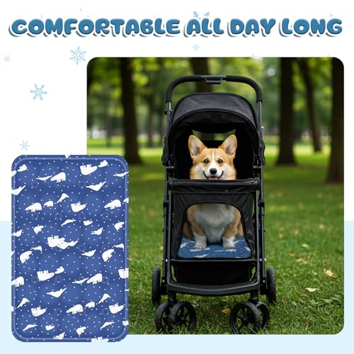 Nuanchu Dog Stroller Cooling Mat, Waterproof Gel Pet Cooling Pad for Summer, Washable Cat Sleeping Blanket, Portable Ice Gel Travel Mat for Cats, Crates, Car Seat(11.81 x 19.69 Inches,Royal Blue Bear) - size: 11.81 x 19.69 Inches, style: Royal Blue Bear