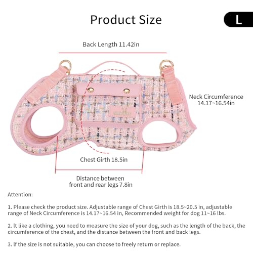 Wakytu Dog Lift Harness Dog Carrier Sling for Small Dogs & Cats,L | stylish puppy sling carrier with handle & pocket,adjustable leash,walking & travel - color: 2.0 Pink, size: Large(11-16 LBS)