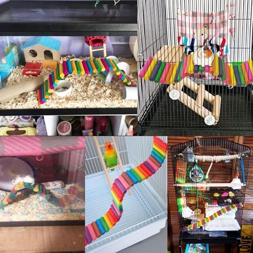 2-Pack Hamster Bridge 15.7 x 2.4 Inch Colorful Flexible Bendy Climbing Ladder Hanging Wooden Stairs Chew Toy for Bird Parrot Chipmunk Sugar Glider Gerbil Mice