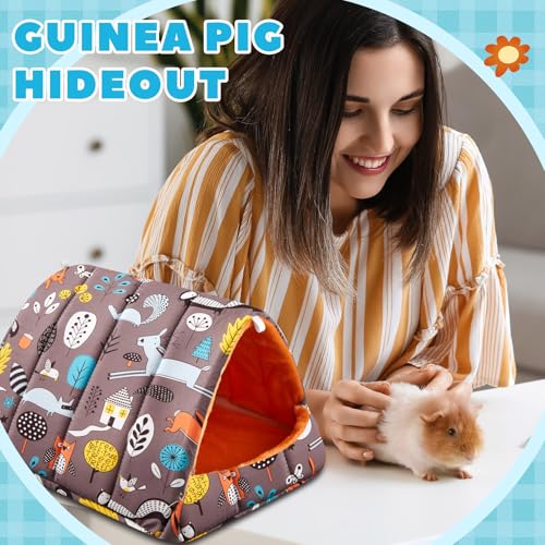 Cinnvoice 4 Pcs Guinea Pig Hideout, Guinea Pig Bed Tunnel, Rabbit Washable Small House Cage Accessories for Bunny Hedgehog Mouse Chinchillas Hamsters Ferrets Bearded Dragons Rats(Forest,9.8 in) - size: 9.8 in, style: Forest