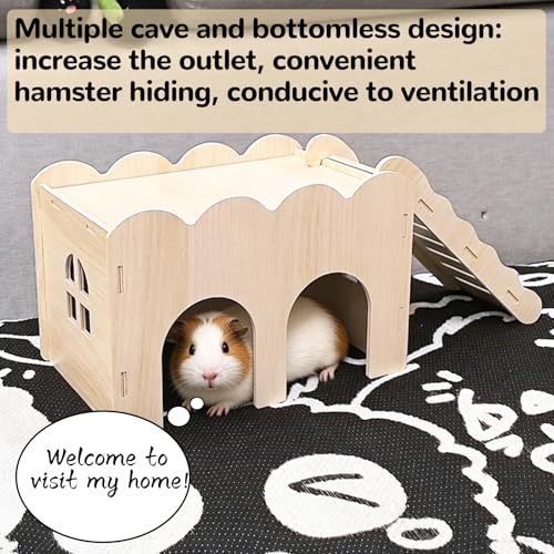 2 PCS Wooden Hamster Hideout Multi-Chamber Tunnel Hamster House Hiding Maze Platform Stuff Exploring Toy Cage Accessories for Gerbil Rat Mice - size: L+L