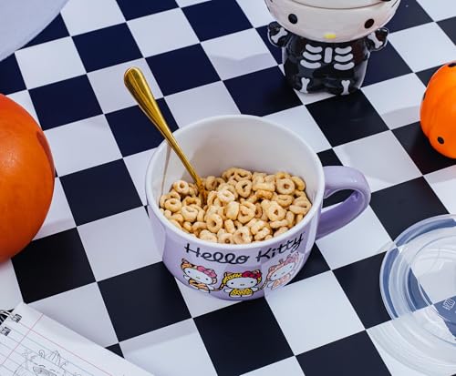Silver Buffalo Sanrio Hello Kitty Jungle Animals Ceramic Soup Mug Bowl With Vented Lid and Handle For Ice Cream, Cereal, Beverages | Holds 24 Ounces