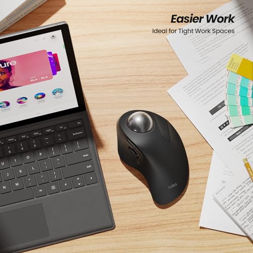 Nulea M505A Wireless Trackball Mouse Ergonomic 44mm Index Finger Control | Rechargeable rollerball mouse with 5 DPI levels,Bluetooth connection,smooth tracking,compatible with PC Mac Windows-Black - color: D-Black
