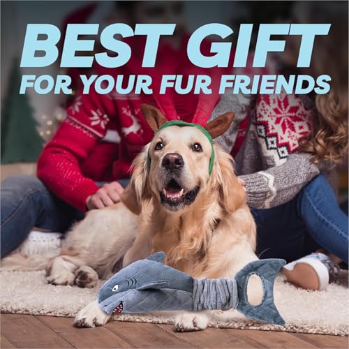 LEGEND SANDY Large Squeaky Dog Toys to Keep Them Busy, Interactive Plush Dog Toy,Crinkle Tug of War Dog Chew Toy for Small, Medium, and Large Dog | Squeaky Pet Toys, Dog Chew Toys to Keep Them Busy - color: Grey Shark