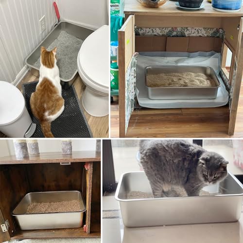 Stainless Steel Cat Litter Box,Medium Metal Litter Box 2pcs | 2 Pack Box for Cats,Easy to Clean,Indoor,Cat LitterBox for kitty/Kitten Rabbit,Litter Pan,No Smell - color: M - 2pcs