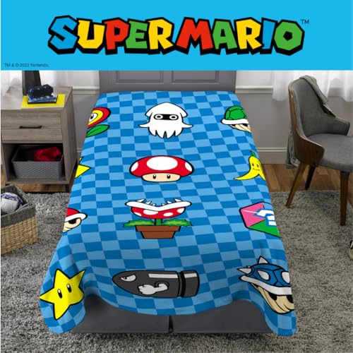 Super Mario Bros. Kids Bedding Super Soft Cozy Throw Blanket, 62 in x 90 in, (Officially Licensed Product) By Franco Kids - color: Super Mario Checkered, size: 62 in x 90 in
