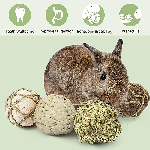 andwe Small Animals Play Balls Rolling Chew Toys & Gnawing Treats for Rabbits Guinea Pigs Chinchilla Bunny Degus - Pet Cage Entertainment Accessories (Pack of 4) - size: Pack of 4