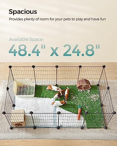 SONGMICS Pet Playpen, Small Animal Cage, Pet Fence with Cable Ties, DIY Metal Enclosure for Guinea Pigs, Hamsters, Rabbits, Hedgehogs, Black ULPI001B01 - color: Black, size: 48.4"L x 24.8"W x 16.1"H, style: 12 Panels