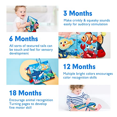 hahaland Baby Books 0-6 Months, Infant Tummy Time Baby Toys 6 to 12 Months | Touch Feel Book Baby Gifts for Boy Girl 0-3 Months Learning Toy Baby Birthday Easter Basket Stuffers 1PCS - style: Marine Tails