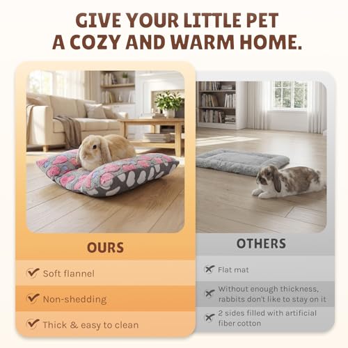 16.5 X 18in Removable and Washable Soft Rabbit Bed, Thickened and Softer Bunny Bed, Double-Sided Plush Rabbit Beds,Rabbits Concave Bed,Small Beds for Animals Indoor - color: Rose red-Star