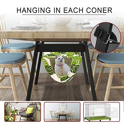Cat Cage Hammock,Hanging Soft Pet Bed for Kitten Ferret Puppy Rabbit or Small Pet,Double Layer Hanging Bed for Pets,2 Level Indoor Bag for Spring/Summer/Winter (Green & White)