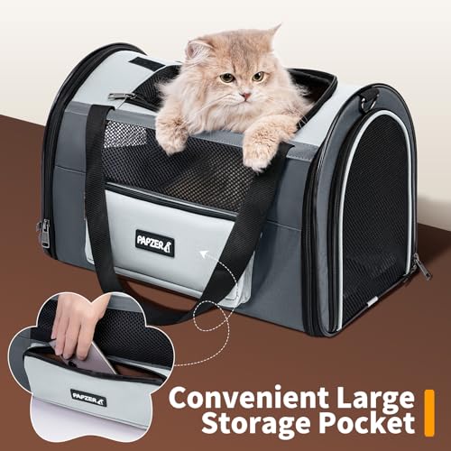 Collapsible Small Pet Carrier for Cat 15 lbs with Fashion Pocket Travel Bag | Lightweight Sturdy Little Puppy Dog Carry Crate, Breathable Stylish Kitten Soft Cage Kennel, Portable Yorkie Box Grey - color: Grey