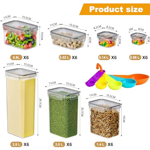 42pcs Airtight Containers, Clear Stackable Dry Food Storage | 42pk clear airtight containers with tight lids keep dry food fresh. Safe plastic, stackable for pantry kitchen storage - size: 42 pcs(46.32L)