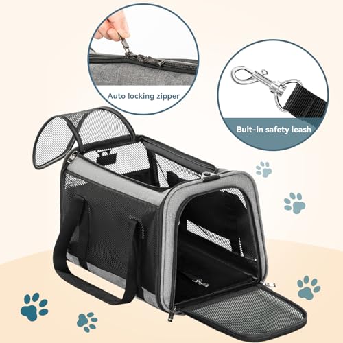 Petsfit Cat Carrier Dog Carriers Airline Approved, 18 x 11 x 11 Soft-Sided Pet Carrier, 3 Carrying Ways, Lightweight, Breathable, Escape Proof, with Adjustable Shoulder Strap and Soft Cushion - color: Z-Gray, size: 18.0"L x 11.0"W x 11.0"H