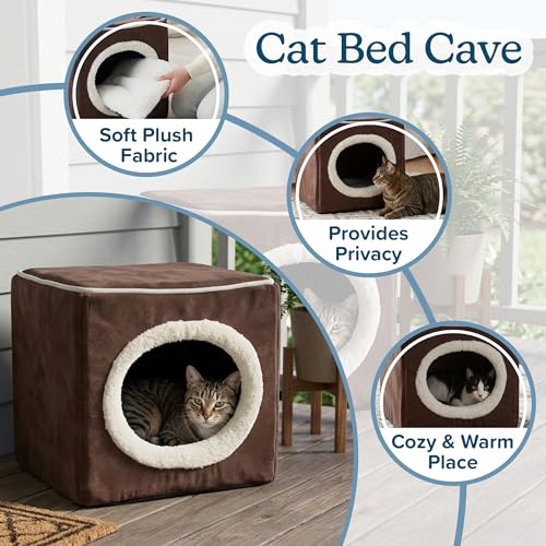 Cat House - Indoor Bed with Removable Foam Cushion - Cat Cave for Puppies, Rabbits, Guinea Pigs, and Other Small Animals by PETMAKER (Dark Brown) 13x13.5x12" - color: Dark Brown