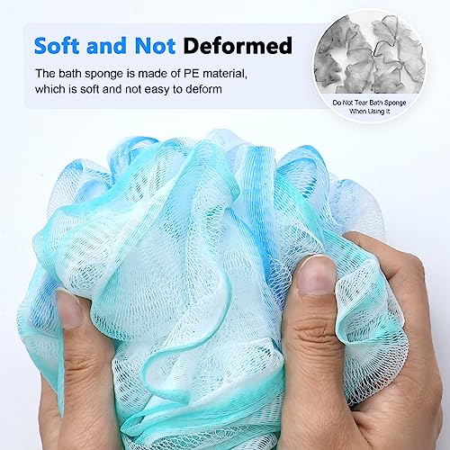 FORENEE Blue, Green and White Loofah on a Stick, PE Mesh Back Scrubber | Soft PE mesh for rich lather and gentle cleansing; water-resistant coated wood handle, non-slip rubber grip and hanging loop - style: Blue Green White