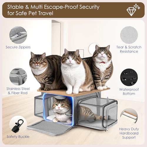 Top and 2 Sides Expandable Cat Carrier 18x13.5x9.5 TSA Airline Approved | Dog Carriers for Small Dogs, Soft-Sided Pet Carrier, Anti-Scratch Mesh, Lockable Zippers, for Kitten, Rabbit, Puppy, Grey - color: Grey, size: 18.0"L x 13.5"W x 9.5"H