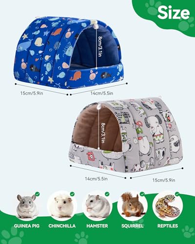 2 PCS Hamster Hideout,Washable Hamster Bed Hamster Bed Hut Hamster House, Small Animal Cage Accessories for Mouse Hedgehogs Ferrets Bearded Dragons and Rats - color: Dark Blue+Gray, size: 6*6in