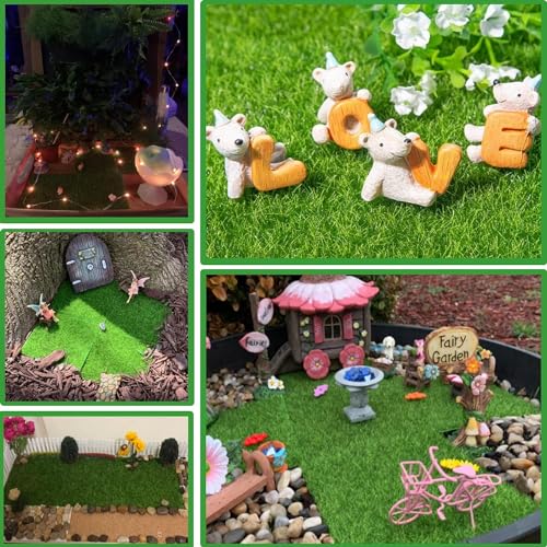 KISEER 6 Pack Fairy Garden Grass 12 x 12 Inches Miniature Artificial Craft Grass for Dollhouse Ornament DIY Decoration - size: 6 Pack 12 x 12