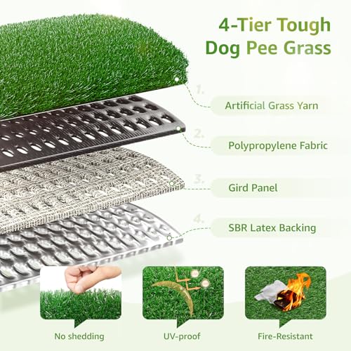 LOOBANI Dog Grass Pee Pads, 31x51in Artificial Grass Pads for Potty Tray | Pet-Friendly, Easy to Clean, Washable, Realistic, Fake Grass Mat for Puppy to Pee On, Outdoor Indoor Pee Grass, with Drainage - size: 31*51 inch