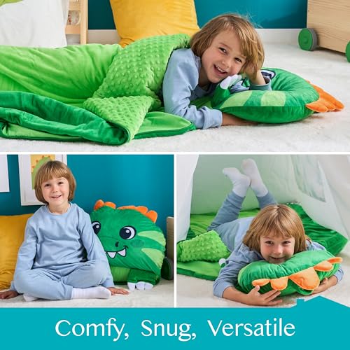 JOIEDOMI Kids Sleeping Bag 4 5 6 Year Old Girl Gifts Toddler Nap Mat with Pillow & Blanket 60" x 39" for Kids Ages 3+ Soft Plush Sleeping Mat for Preschool and Boys Girls - color: Green Dinosaur