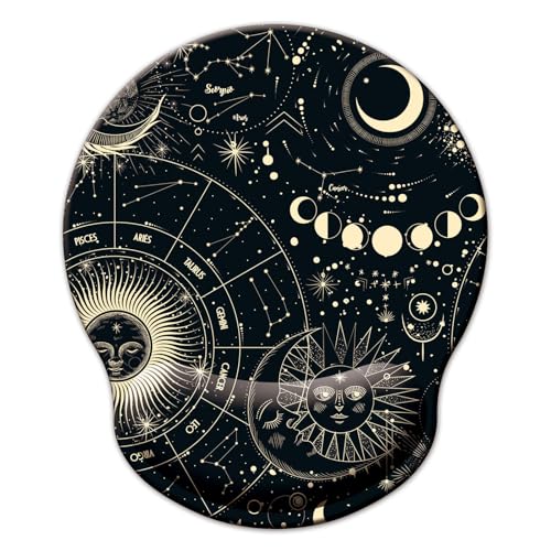 Mouse Pad with Wrist Support, Ergonomic Mouse Pad with Memory Foam Wrist Rest Cushion, Non-Slip Rubber Base Gaming Mice Pad for Home Office Computer Laptop, Moon Phase - color: Q-moon phase
