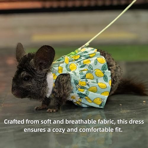SMOLKITH Rabbit Clothes - Bunny Adjustable Summer Lemon Print Dress with Leash, Small Animal Apparel for Walking - Fits Meerkats, Chinchillas, Guinea Pigs, Marmots and More - color: Summer Lemon Print Dress