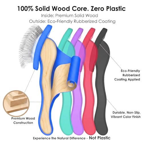Wooden Long Pin Slicker Brush for Large Dog, Poodles & Doodles Long Hair | Grooming, Fluff & Detangle Heavy Dense Wavy Curly Coats to Easily Prevent Severe Hair Matting During Shedding Seasons - color: Blue