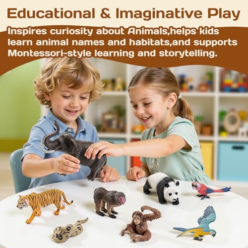 8Pcs Solid Safari Animals Figures Zoo Animals Toys for Kids 3-5 | Plastic Jungle Animals Figurines, Elephant, Panda, Tiger, Macaw, Parrot, Snake, Orangutan, Monkey - style: 8Pcs Zoo Animals