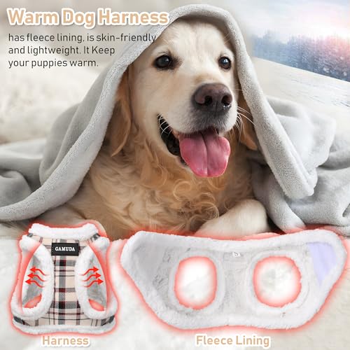 GAMUDA Small Dog Harness Collar and Leash Set, Step in No Chock No Pull Soft Mesh Adjustable Dog Vest Harnesses Plaid Reflective for Dogs Puppy Cats Kitten Rabbit (Warm Beige, S) - color: Warm Beige, size: S