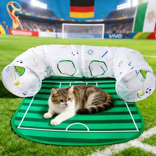 BAMY Football Cat Tunnel Bed, Collapsible Pet Tunnel Tubes Toys with Removable Mat for Summer Indoor Outdoor Ferret(Football) - color: Football