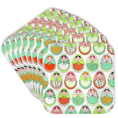 3dRose CST_58631_2 Cute Russian Matryoshka Nesting Dolls Print Warm Colors Soft Coasters, White, Set of 8