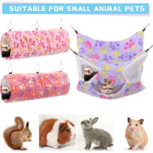 Abbylike 9 Pieces Rat Hammock 3 Tier Guinea Pig Ferret Hammocks Small Pet Hanging Tunnel Glider Toy Guinea Pig Ferret Hideout Bed Cage Accessories for Hamster(Purple, Pink, Rose Red,Paw) - color: Purple, Pink, Rose Red