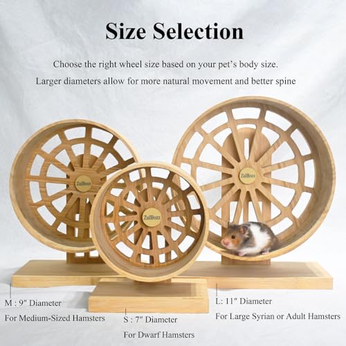 7" Silent Wooden Hamster Wheel - Bamboo Exercise Wheel for Dwarf Hamsters - size: S